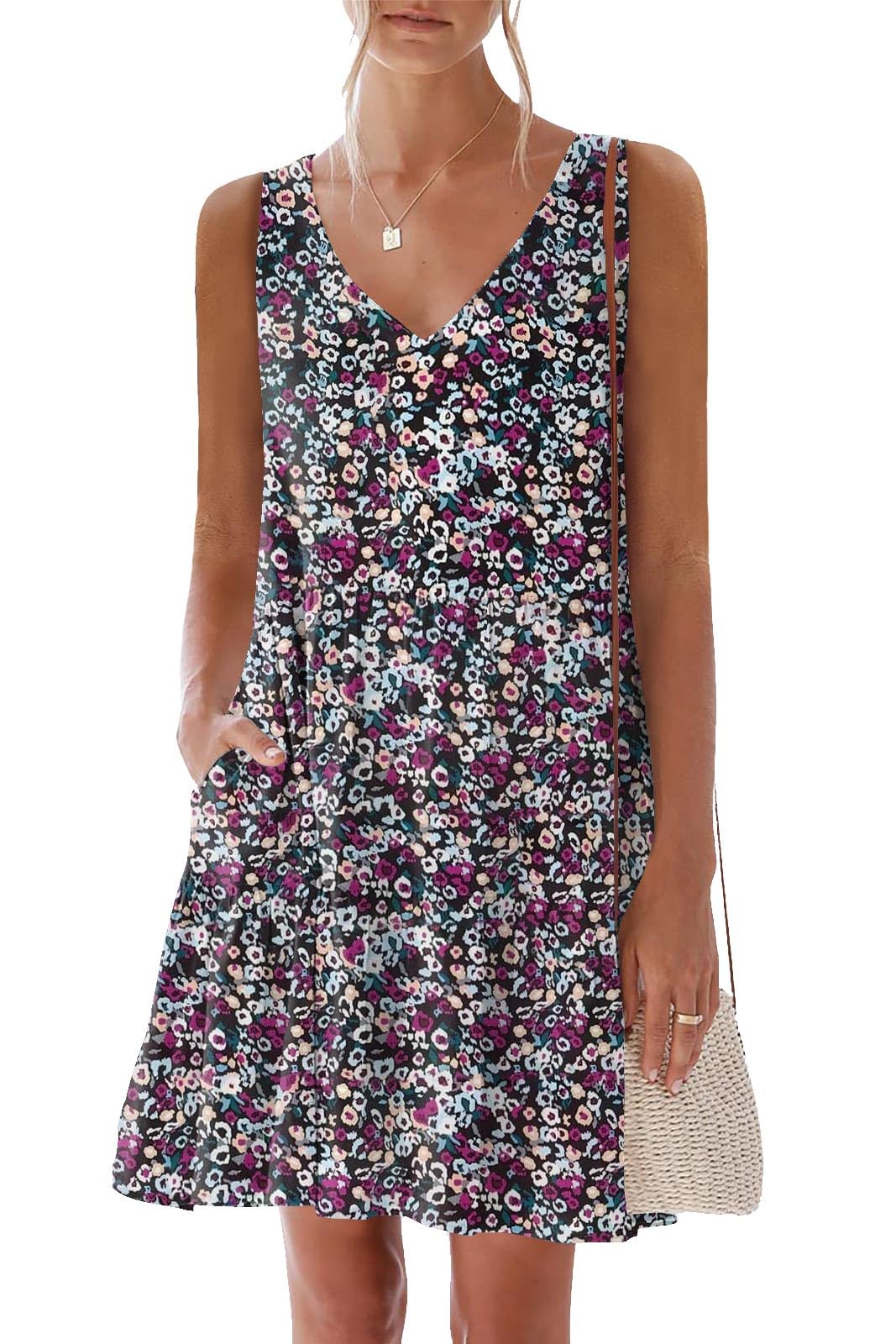 Photo 1 of (USED/FAIR) nclook Womens 2025 Summer Casual Dress Sweet Cute V Neck Sleeveless Mini Dresses with Pockets