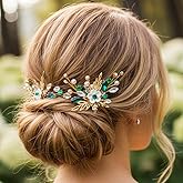 Heread Flower Bride Wedding Hair Pins Gold Leaf Bridal Hair Pieces Green Crystal Hair Accessories for Women and Girls