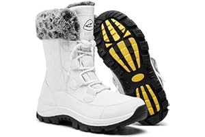 EARLDE Women’s Snow Boot With Waterproof Lace Up Mid-Calf Outdoor Winter Deep Tread Rubber Sole
