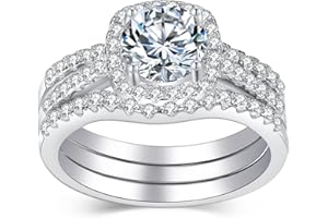 CHERLOVE Moissanite Wedding Ring Set for Women, 1CT D Color VVS1 Clarity Sterling Silver Engagement Bridal Ring Set for Travel