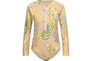 LOLLISY Girls One Piece Swimsuits Long Sleeve Rash Guard for Kids Girls Hawaiian Swim Shirts UPF 50+ Sun Protection