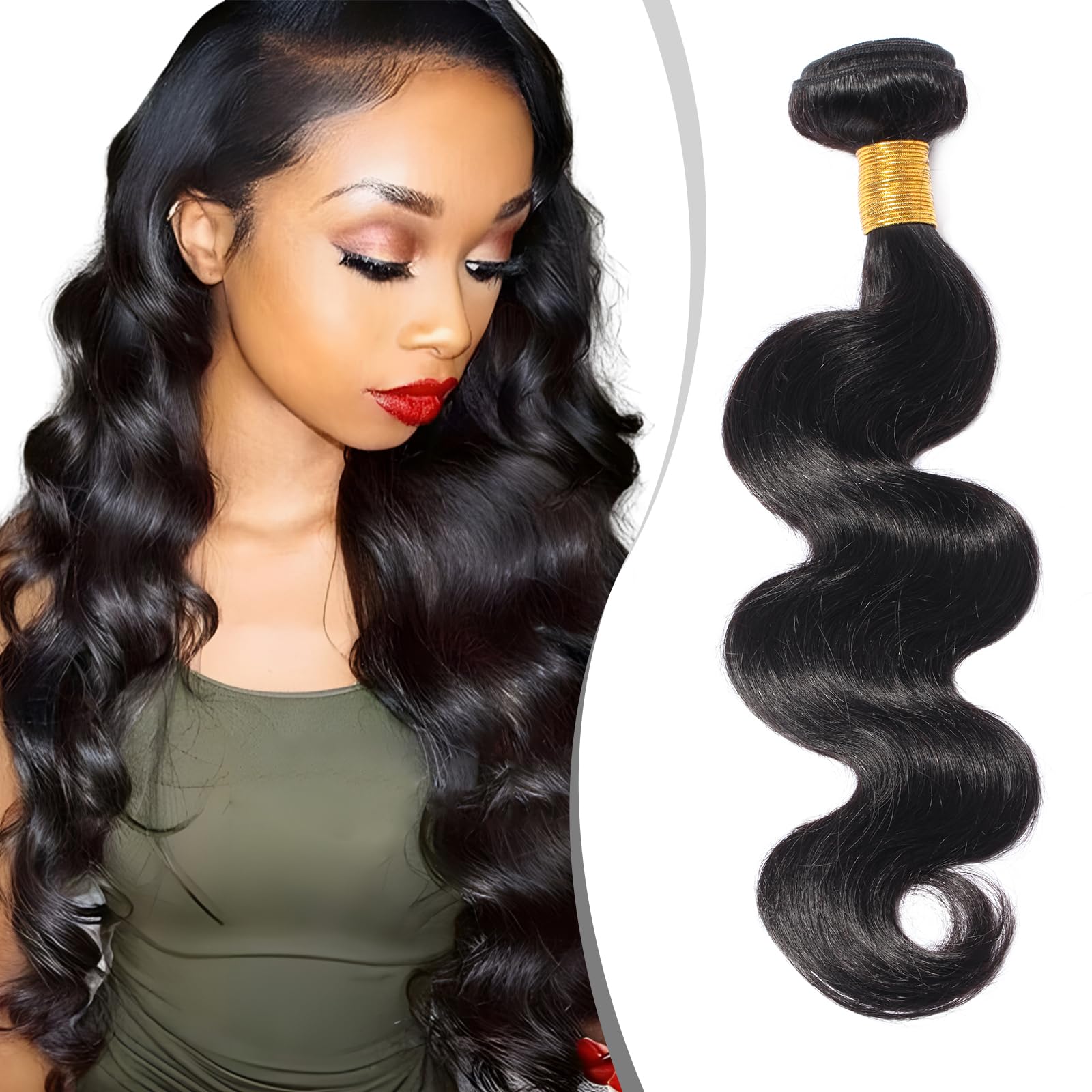 Elailite Human Hair Weave Bundles Curly Brazilian Virgin Hair Extensions Weft Remy Body Wave #1B Natural Black (1 Bundle, 26 Inch, 100g)