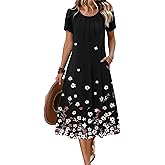 Zeagoo Womens Casual Summer Dress 2026 Petal Short Sleeve Dresses with Pleats Midi A Line Flowy Dress Boho Sundress