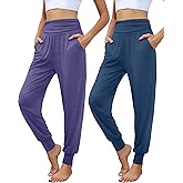 Locoowai 2 Pack Women's Yoga Joggers, Cozy Sweatpants with Pockets Casual Loose Comfy High Waisted Lounge Pants