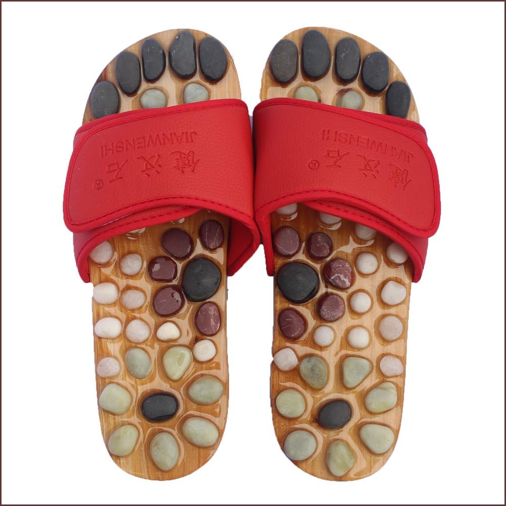 Reflexology Massage Shoes Acupressure Massage Non-Slip Sandals Natural Stone Acupuncture Acupoint Foot Massage Slippers for Men Women