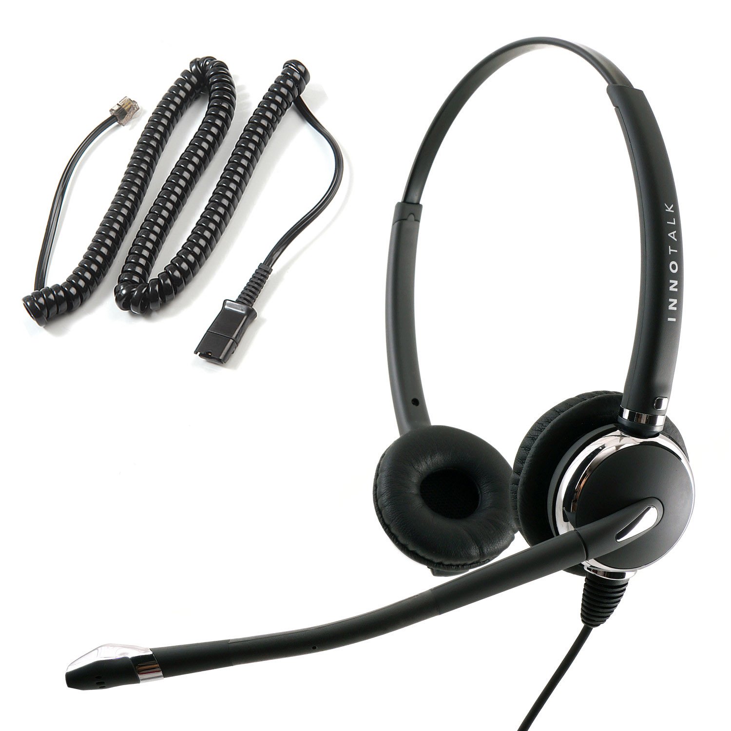 INNOTALKRJ9 Quick Disconnect Office Phone Headset, Compatible with Polycom, Mitel and More, Noise-Canceling Mic, Pro Wired Headset for Call Center