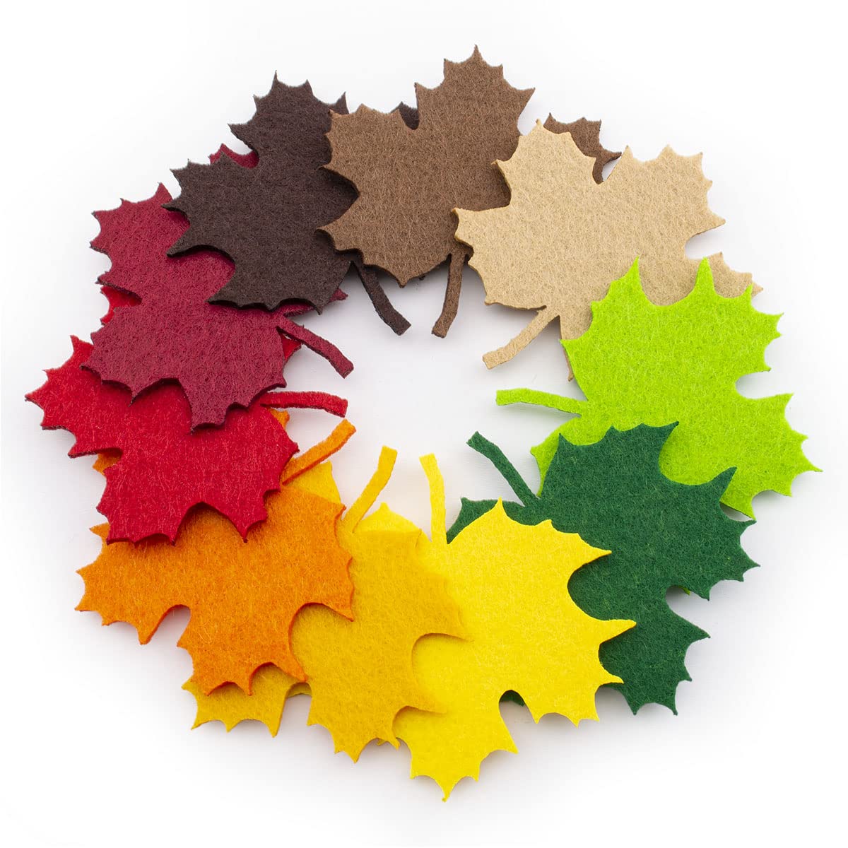 Summer-Ray 100 Felt Maple Leaves Laser Cutout Embellishment Green Brown Autumn Shades