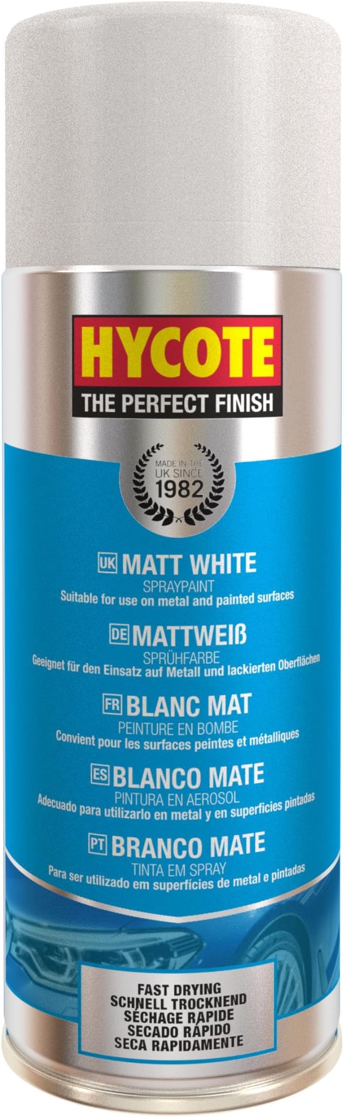 Hycote Matt White Aerosol Car Spray Paint Fast Drying 400ml Metallic Plastic