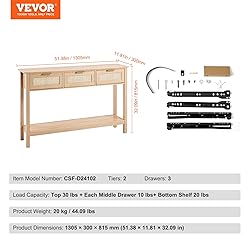 VEVOR Rattan Console Table with 3 Storage