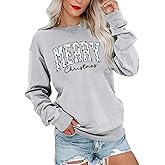 Christmas Sweatshirts for Women Merry Christmas Shirt Vintage Xmas Holiday Party Gift Crewneck Pullover Blouse
