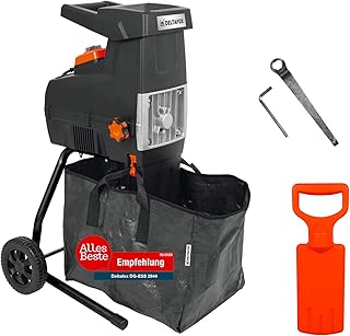 DELTAFOX Elektro Leisehäcksler - 2800W - inkl. 60ltr Fangsack - Gartenhäcksler - Nachstopfer - Selbsteinzug - leise - bis zu 44 mm dicke Äste - robuster Elektrohäcksler