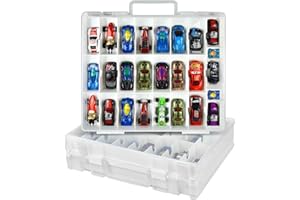 XUERDON Toy Car Storage Organizer Case Compatible with Hot Wheels/ for Matchbox Cars. Display Carrying Container Holder for LOL Surprise Dolls/ for Shopkins with 48 Compartments Double Sided-White (Box Only)