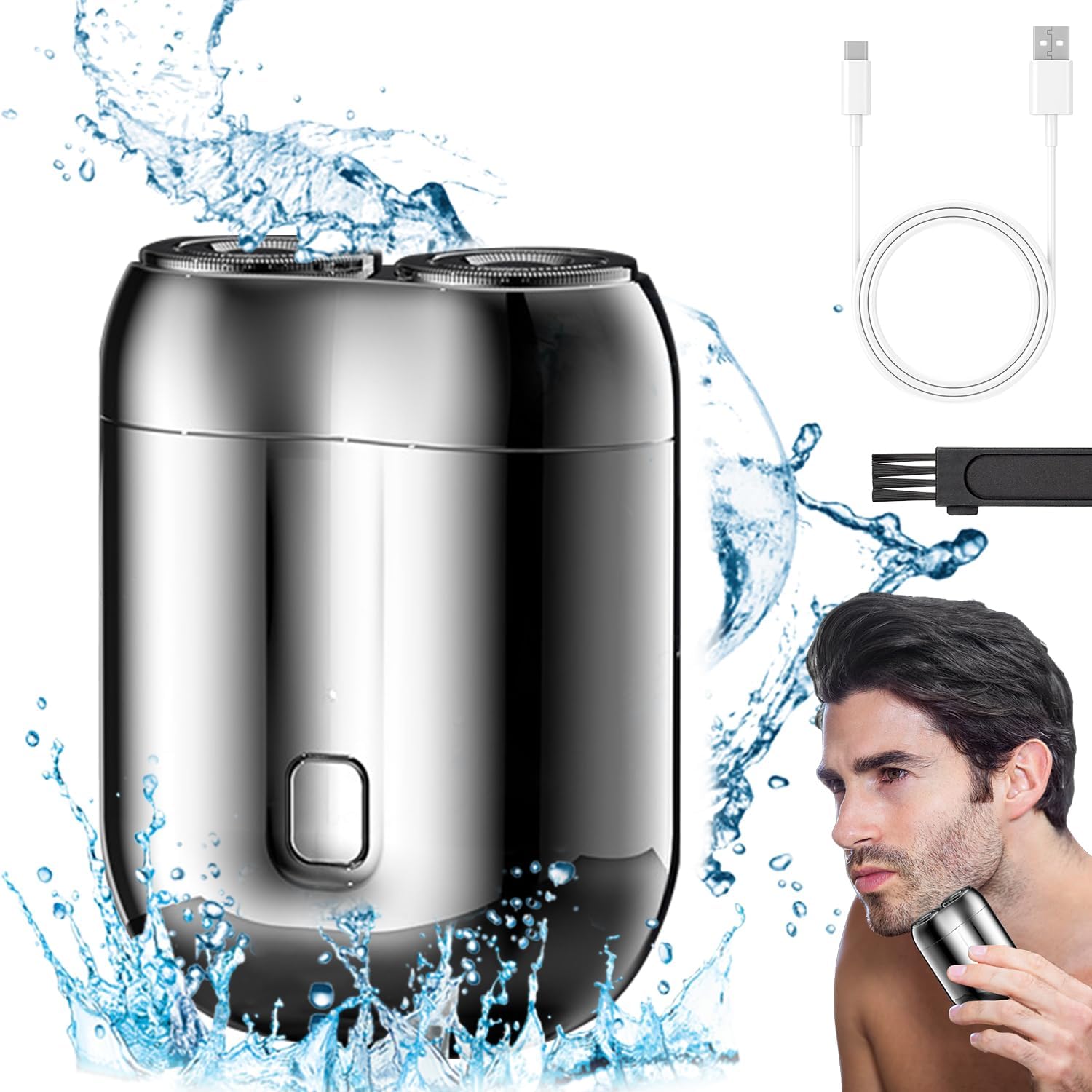 Photo 1 of 2025 New Model Mini Dual-Head Electric Shaver, Electric Mini Portable Razor, Pocket Size Washable Double Head Razor, Rechargeable Waterproof Compact Electric Shaver for Home, Car, Travel (Silver)