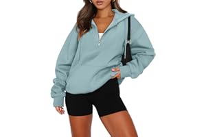onlypuff Women Half Zipper Pullover Sweatshirt Long Sleeve Hoodies Kangaroo Pocket Fleece Basic Sweater