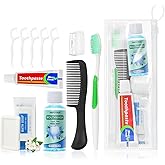 5 Set Personal Care Travel Toiletries Sets Bulk,8-IN-1 Disposable Toothbrushes with Toothpaste and Floss,Mouthwash,Comb,Soap,Cover,Zip Bag Toiletry Travel Toothbrush Kit for Homeless,Hotel,Charity