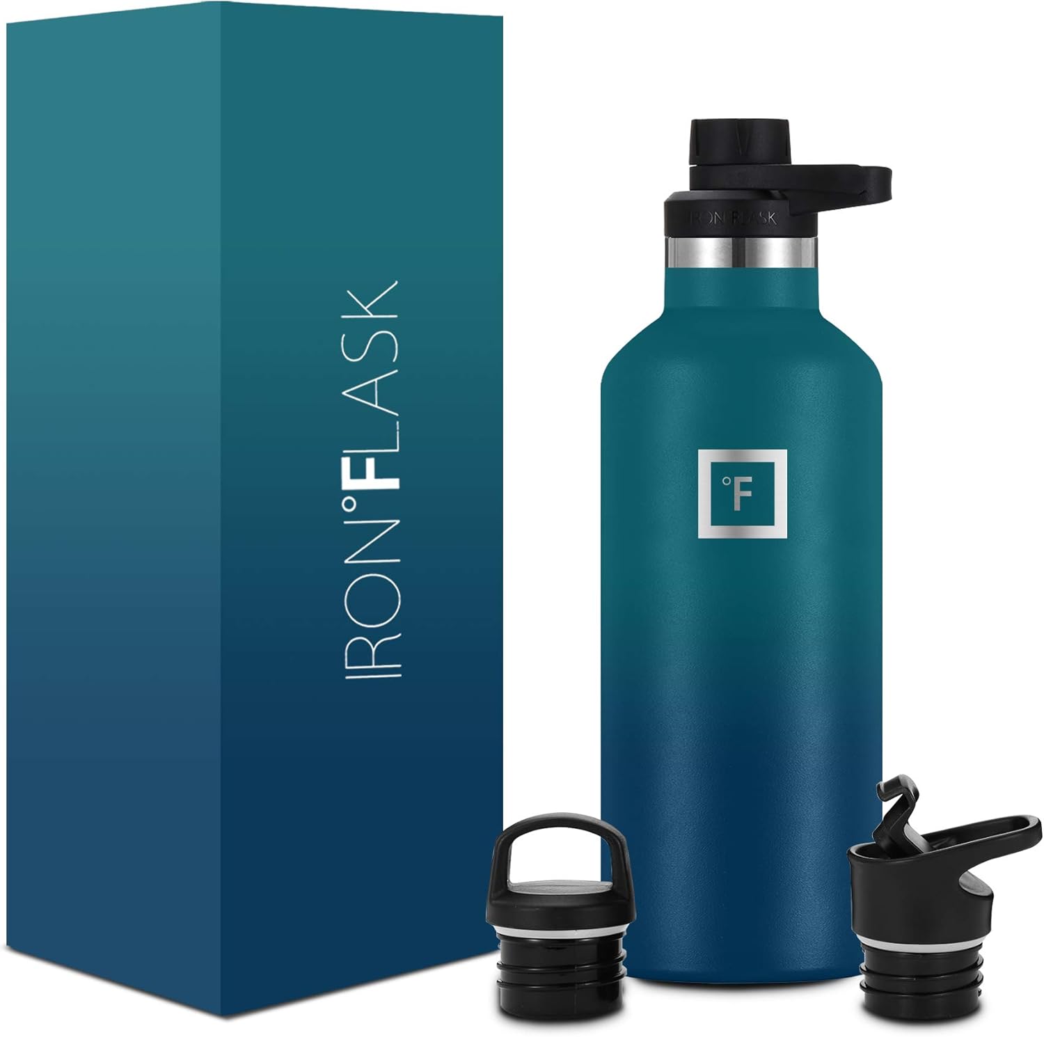 Iron Flask Narrow Mouth Sports Water Bottle 32Oz, 3 Lids