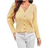 MakeMeChic Women's Elegant Cozy Cardigan Sweater Long Sleeve Button Down Knitted Pullover Sweater Fall Clothes