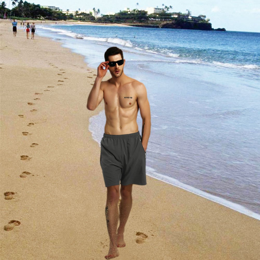 SuperArt Men\'s Gym Shorts Outdoor Sports Running Beach Shorts Lightweight Quick Dry Shorts Reflective with Zipper Pockets (Dark Grey, Medium)