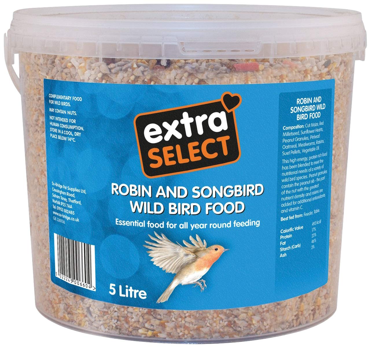 Extra Select Robin and Songbird Feed Mix Tub, 5 Litre
