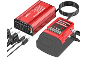 KOEZEOI 300W Power Inverter Compatible with Milwaukee M18 Battery, DC 18V to AC 110V Portable Power Station Generator with 2 AC Outlets & 1 Type-C PD 65W &1 Type-C PD 20W & 2 USB A 18W Max for Emergency Power