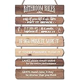 Ovveroche Western Bathroom Rules Bathroom Wall Decor, Wooden Farmhouse Hanging Sign, 12 x 26 Inches, Brown