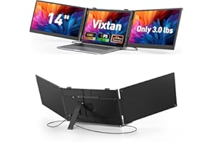 Vixtan 14" Triple Laptop Screen Extender, 3.0 lbs Lightweight FHD IPS Portable Monitor for Laptop, USB-C Plug & Play Multi Screen Attachment for 13-17.3" laptops with Windows/Mac/Chrome