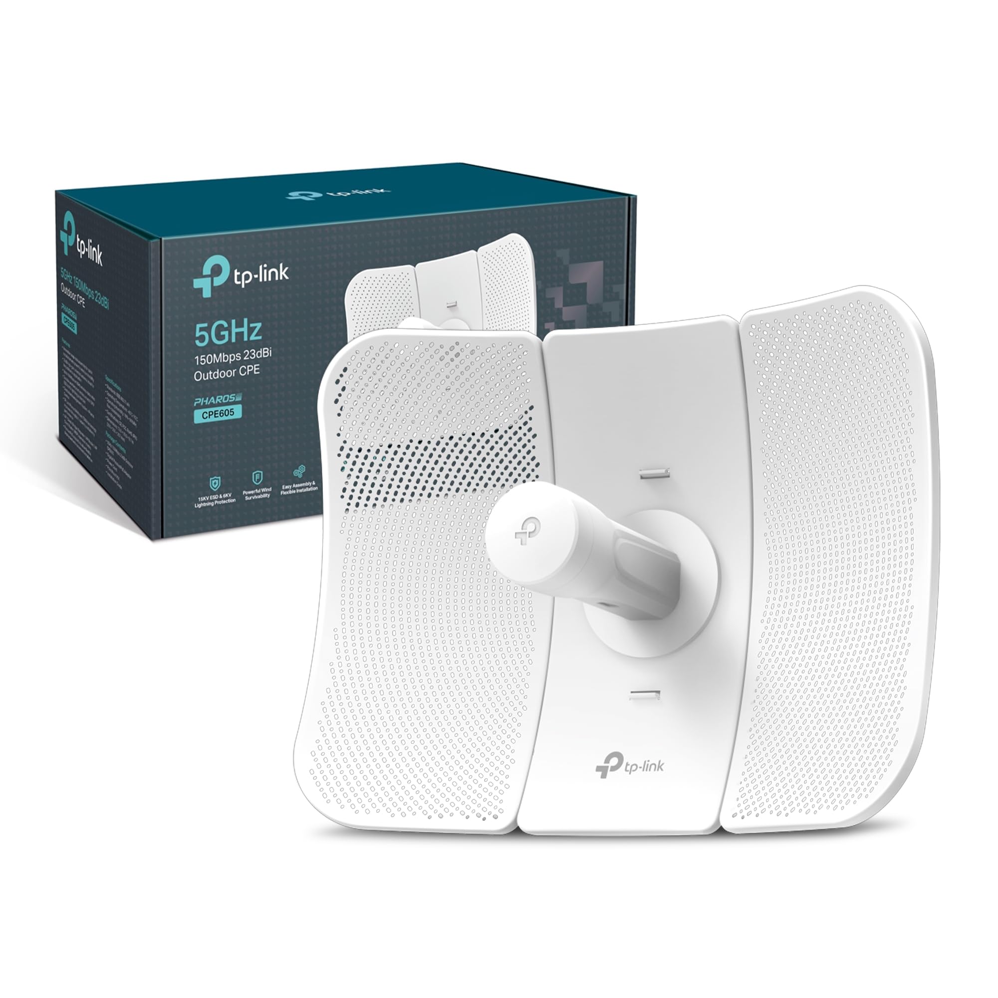 TP-Link CPE605, 5GHz 150Mbps 23dBi High Power Outdoor CPE/Access Point, 802.11n/a, dual-polarized 23dBi directional antenna, Passive POE, free & centralized management system