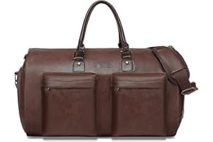 Modoker Convertible Leather Garment Bag, Carry on Garment Bags for Travel Waterproof Garment Duffel Bag Gifts for Men Women Business - 2 in 1 Hanging Suitcase Suit Travel Bags in Brown