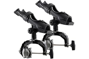 Hitorhike Fishing Rod Holder with Aluminum Alloy Base and One-Click Lock System Fits Round Square Tubes 0.59"~4.53" Enlarged Clamp Range for Boat Kayak Fishing