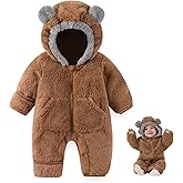 AiWMGL Newborn Baby Bear Outfit Suit With Fold-Over Mittens Footies Girls Boys Winter Fleece Clothes Hooded Romper Snowsuit