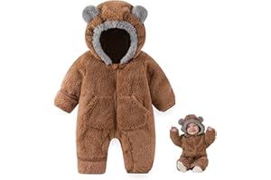 AiWMGL Newborn Baby Bear Outfit Suit With Fold-Over Mittens Footies Girls Boys Winter Fleece Clothes Hooded Romper Snowsuit