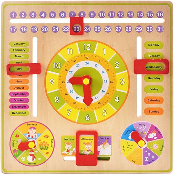 children's educational wooden calendar clock toy