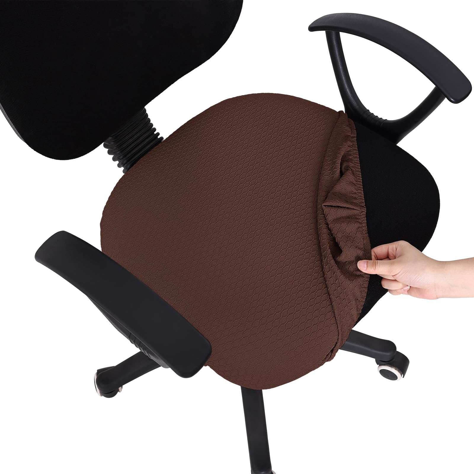 Photo 1 of Smiry Stretch Jacquard Office Computer Chair Seat Covers, Removable Washable Anti-dust Desk Chair Seat Cushion Protectors - Light Chocolate