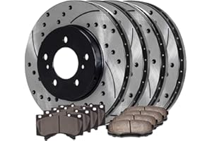 AUTO SHACK AutoShack Front and Rear Drilled and Slotted Brake Kit Rotors Black and Ceramic Pads Set of 4 Replacement for Lexus LX570 Toyota Land Cruiser 2007-2017 Tundra 2008-2017 Sequoia 4WD RWD SCD1303PR41485