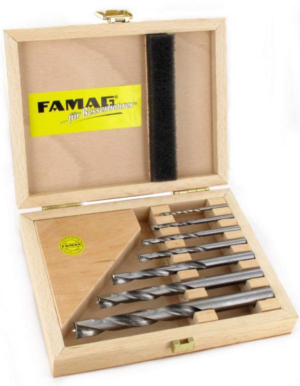 FAMAG 1593507 7pcs Carbide Tip TCT Brad Point Drill Bit Set in Wooden Case