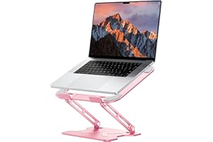 JCZT Adjustable Laptop Stand for Desk, Metal Foldable Laptop Riser, Portable Laptop Holder Mount, Ventilated Cooling Computer Notebook Stand for MacBook Air Pro, All 10-16'' Notebooks Laptops, Pink