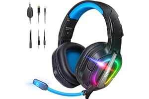 Krysenix Gaming Headset for PS4, PS5, PC, Mac, Xbox Series X, Noise Canceling Headphones with Microphone, PG2 Computer Headset with 3.5mm Jack & RGB Light Black/Blue