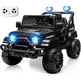 MINIATURE MOTORS 12V Kids Electric Ride on Truck Car Remote Control, Twin 35W Motors 3.5MPH Max Speed, Bluetooth Music Player, 4 Wheels Suspension LED Lights Safety Belt, Gift for Boys &amp; Girls-Black
