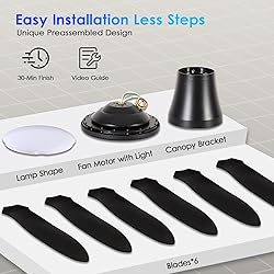 Ceiling Fans with Lights, 51 inch Modern Black Low