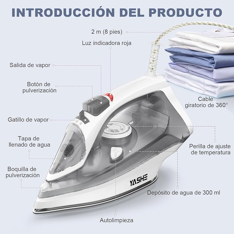 Plancha Vapor de 2300 W con Suela Antiadherente de Calentamiento Rápido, Depósito de Agua de 300ml, Vapor Continuo 25 g/min, Golpe de Vapor 150 g/min, Autolimpieza, Antical y Antigoteo Plancha de Ropa