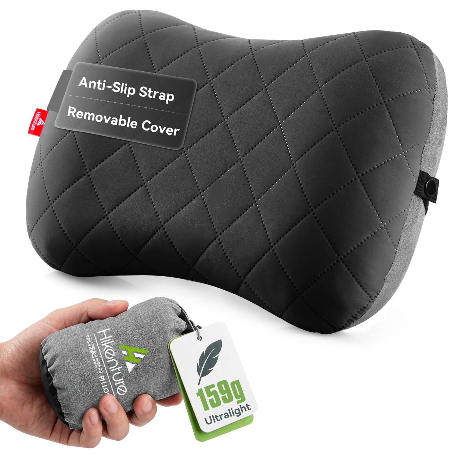 HIKENTURE Ultralight Inflatable Pillow - Upgrade Comfortable Ergonomic Air Pillow for Neck Support, Travel, Camping, Backpacking, Office, Beach