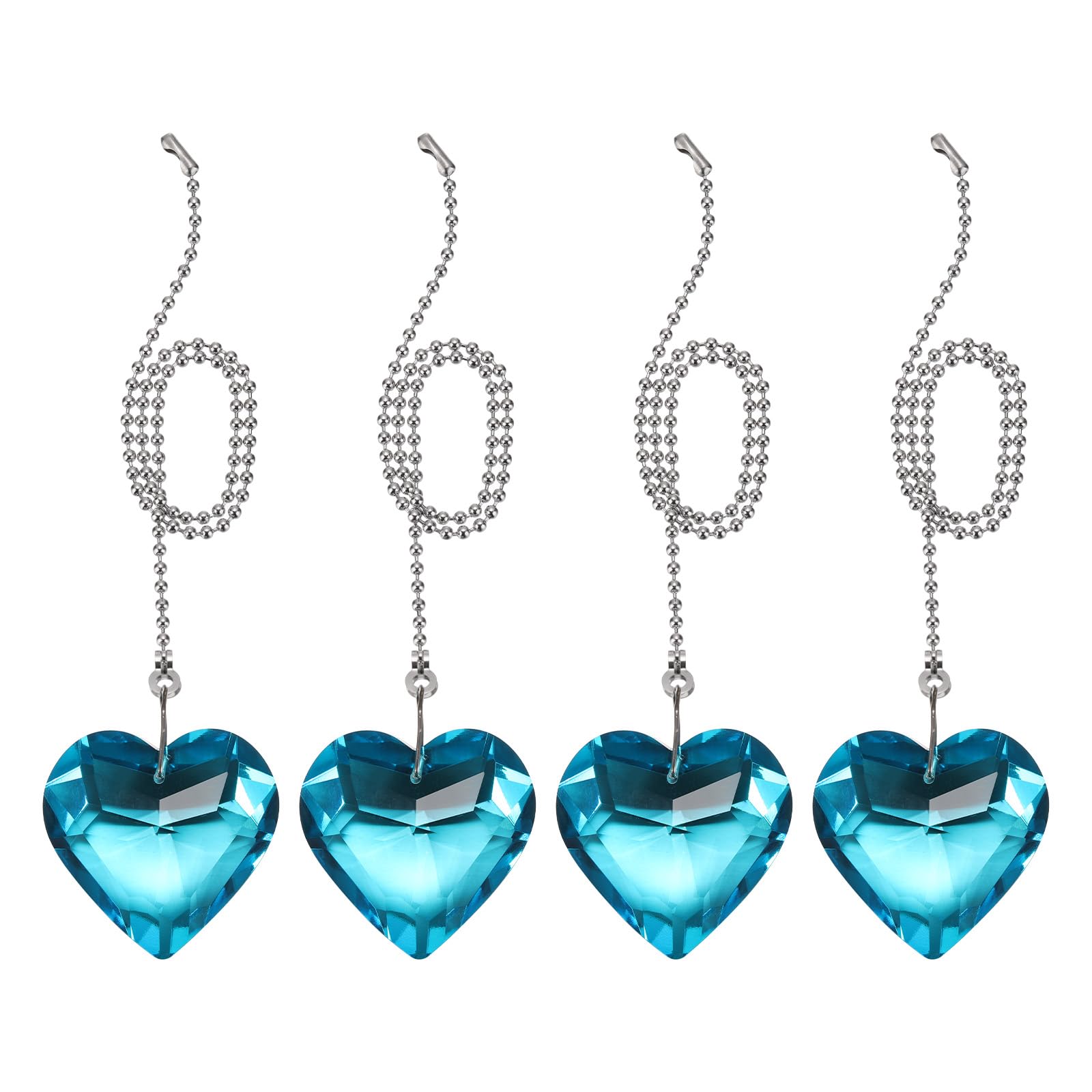 PATIKIL 13 Inch Crystal Ceiling Fan Pull Chains, 4 Pcs Beaded Ball Fan Pull Chain Heart Ceiling Fan Extender with Ball Chain Connector for Ceiling Light Lamp Fans, Peacock Blue