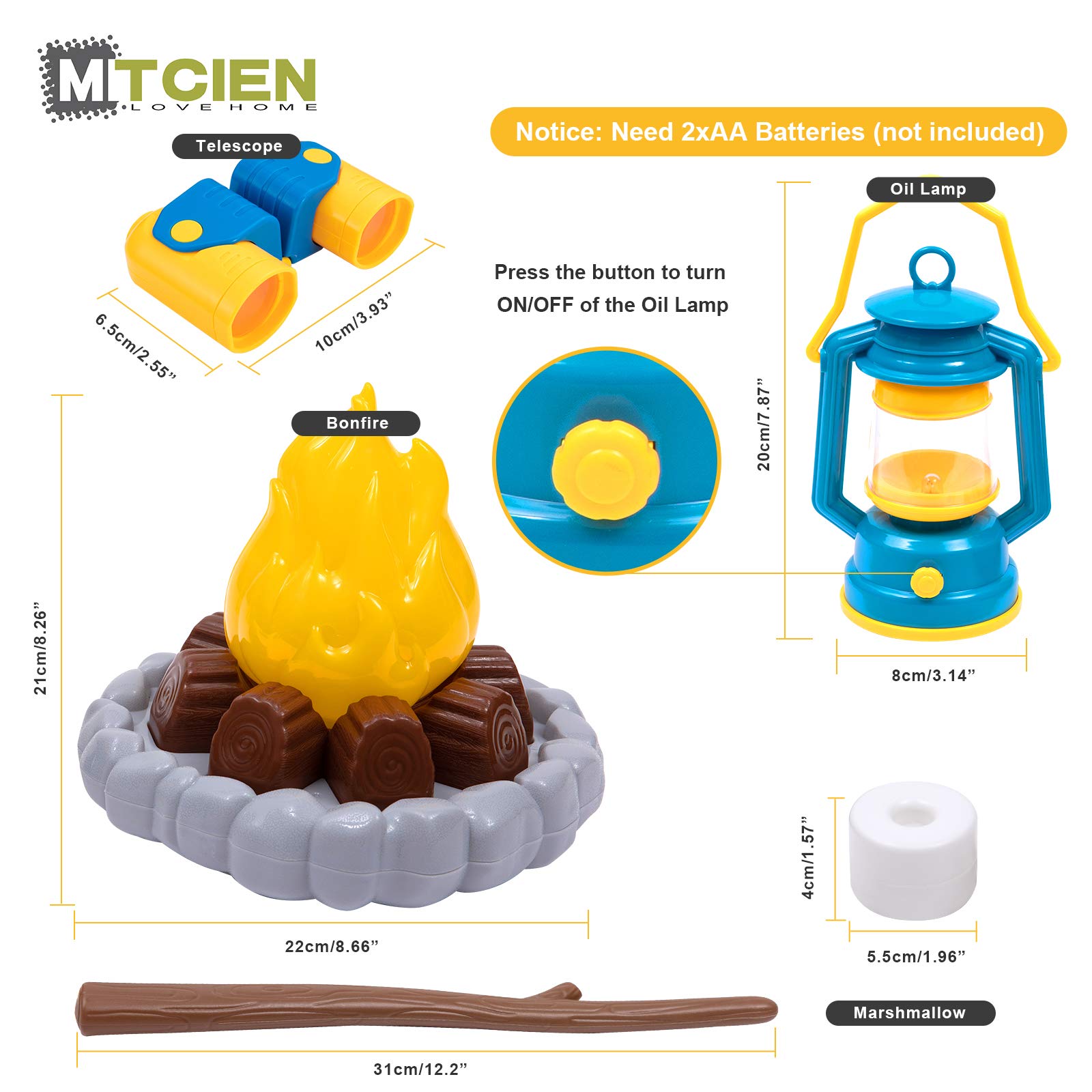 MITCIEN Kids Camping Play Tent with Toy Campfire / Marshmallow /Fruits Toys for Boys Girls Indoor Outdoor Pretend-Play Game