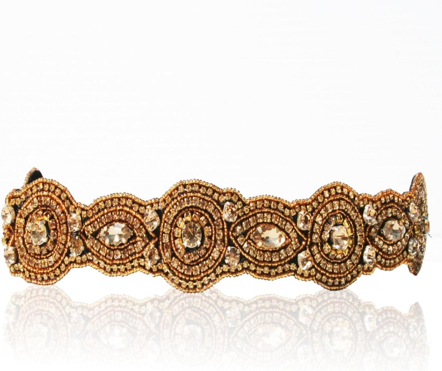 Bride Gold Champagne Crystal Rhinestone Diamond Headband Adjustable Non-slip Comfortable for Wedding