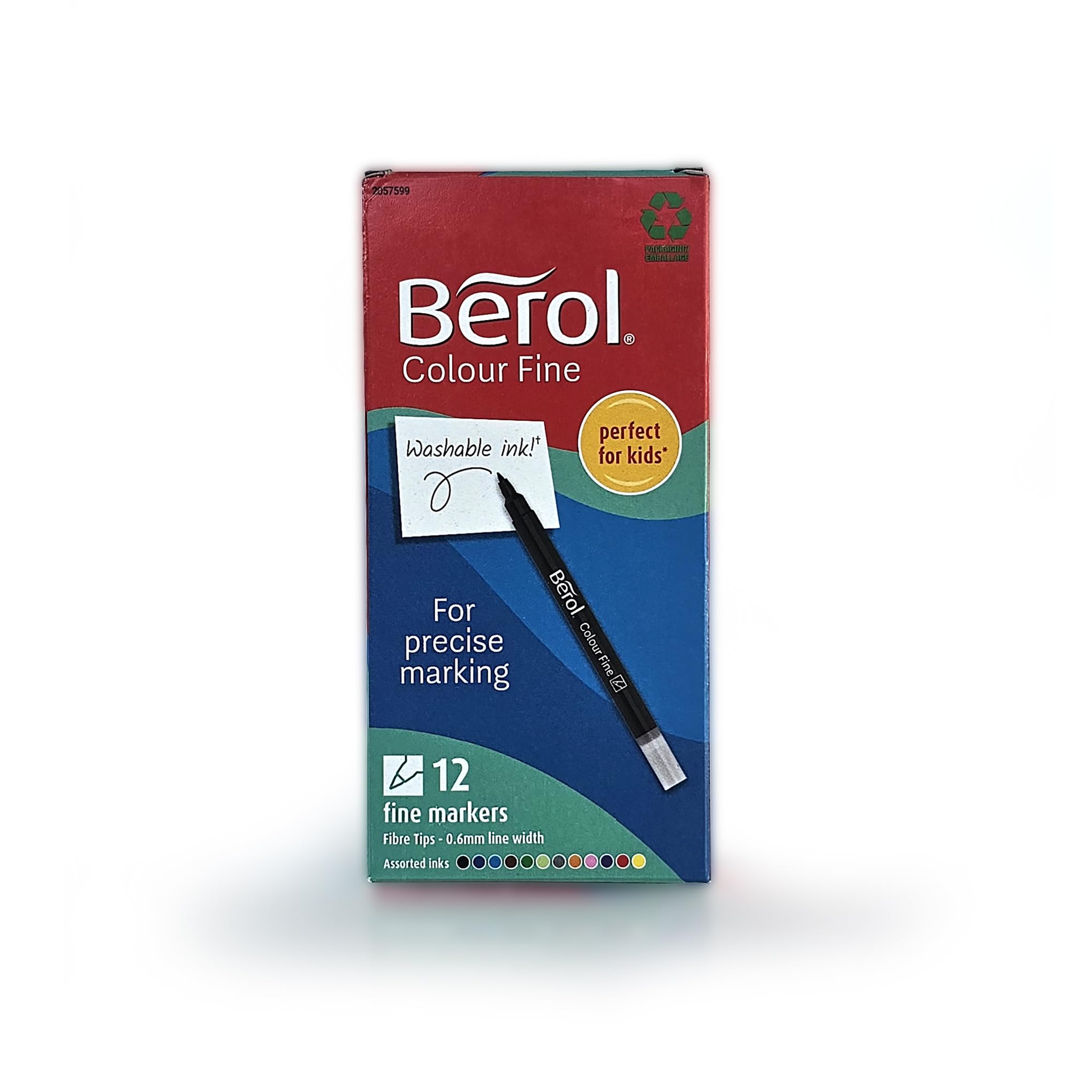 Berol Felt Tip Colouring Pens | Broad Point (1.2mm) | Assorted Colours with Washable Ink | 12 Markers