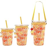 3PC Reusable Neoprene Iced Coffee Sleeve with Strap & Charms Perfect Cold Drink Sleeve for Iced Drinks, Coffee Cup Sleeves, and More Durable, Insulated Coffee Sleeves for Iced Coffees & Cold Beverages
