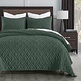 HORIMOTE HOME Quilt Set King Size Dark Green, Classic Geometric Diamond Stitched Pattern, Ultra Soft Microfiber Lightweight Bedding Bedspread Coverlet for All Season with 1 Quilt 2 Pillow Shams