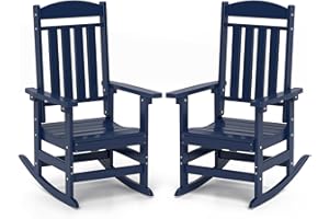 NAVINE Outdoor Rocking Chairs Set of 2, Oversized High Back Patio Rocking Chairs, All Weather Porch Rocking Chairs for Outside. Navy Blue