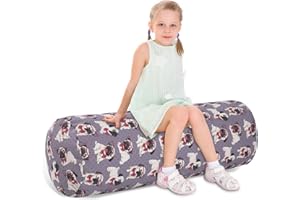 SANFERGE Stuffed Animal Storage Bean Bag Chair Cover (No Filler), Cylinder Plush Toy Storage Stuff and Sit Seat for Kids Boys and Girls, Canvas Large Soft Sit & Play Sofa with YKK Zipper