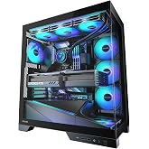 Okinos Aqua 9, ATX PC Case, 5 &times; 120mm ARGB PWM Fan Pre-Installed, Support Top &amp; Side Dual 360mm Radiator, Back-Connect Motherboard Compatible, Mid Tower PC Case, Type C Port, Black
